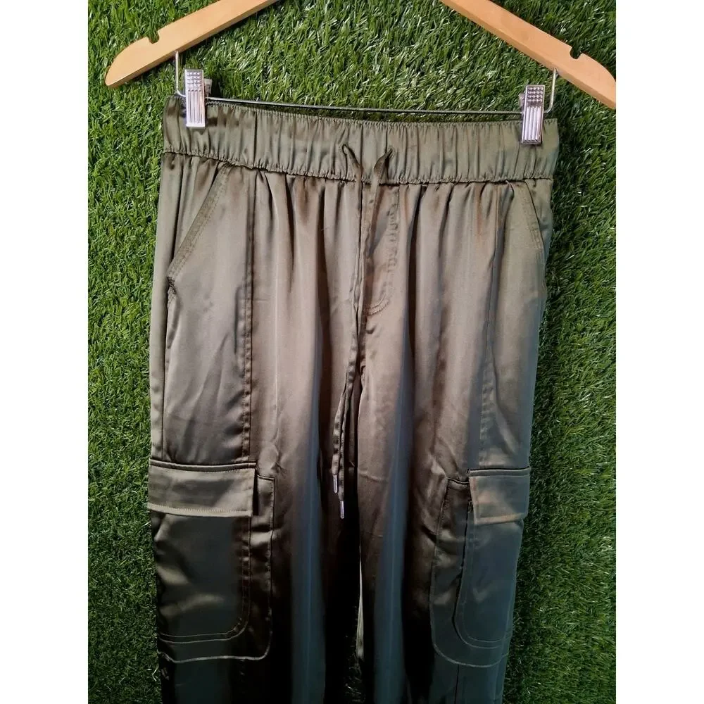 INC International Concepts Satin Cargo Jogger Pants Women’s Small Olive Green